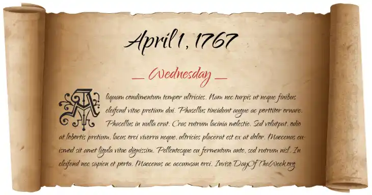 Wednesday April 1, 1767