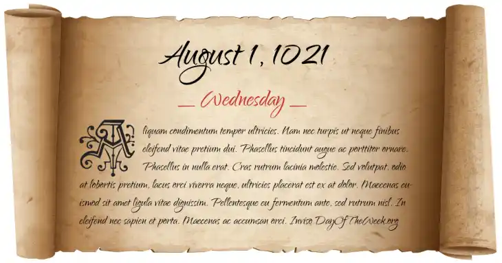 Wednesday August 1, 1021