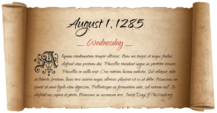 Wednesday August 1, 1285