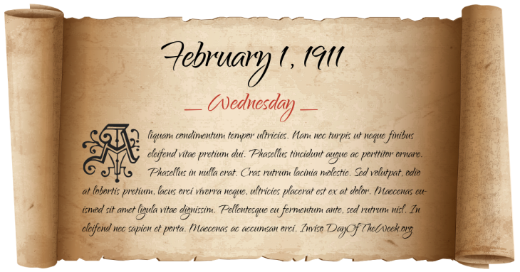 Wednesday February 1, 1911