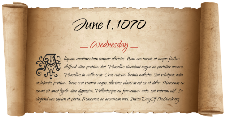 Wednesday June 1, 1070