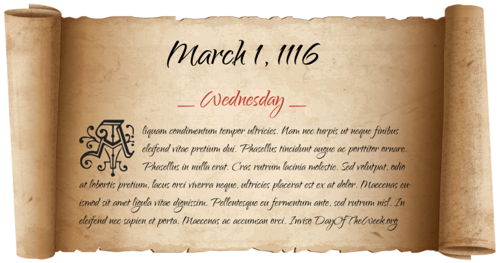 Wednesday March 1, 1116