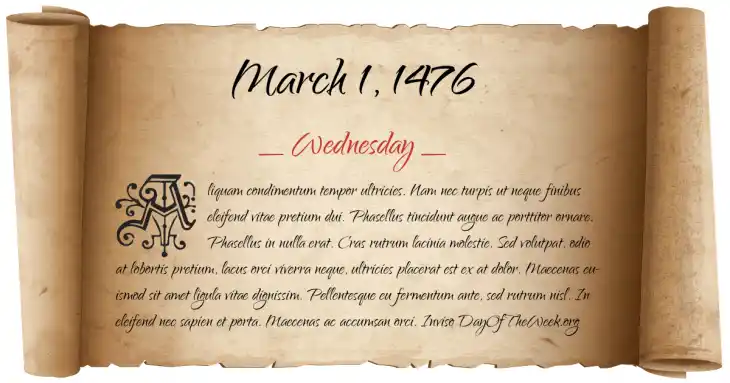 Wednesday March 1, 1476