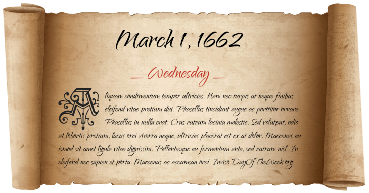 Wednesday March 1, 1662