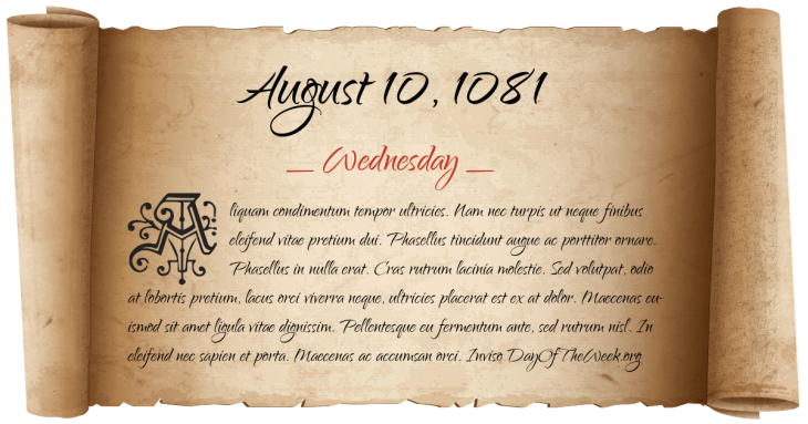 Wednesday August 10, 1081