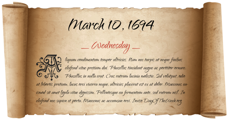 Wednesday March 10, 1694