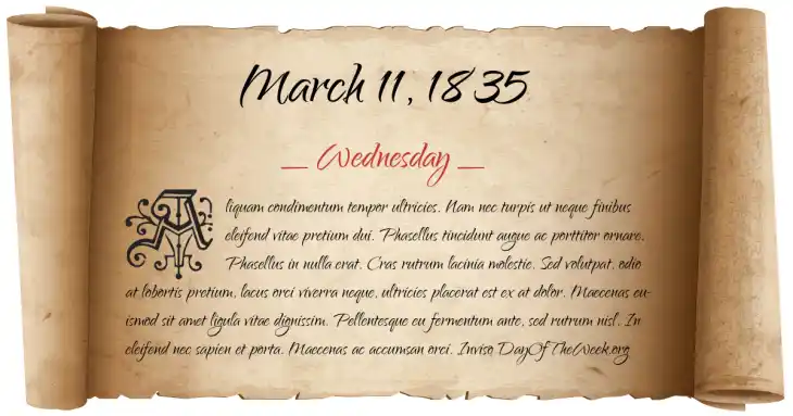 Wednesday March 11, 1835