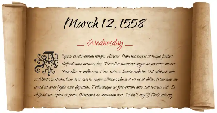 Wednesday March 12, 1558