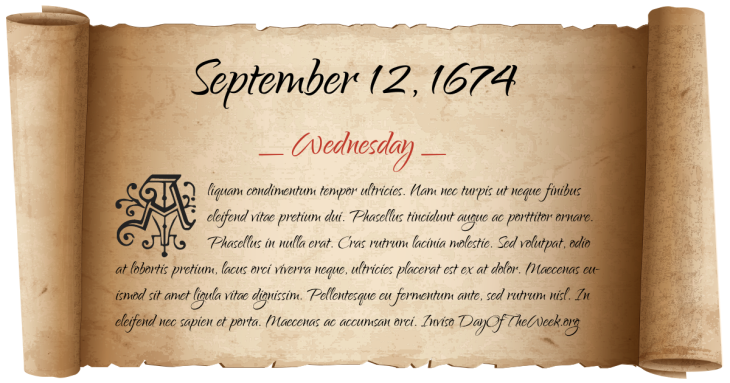 Wednesday September 12, 1674