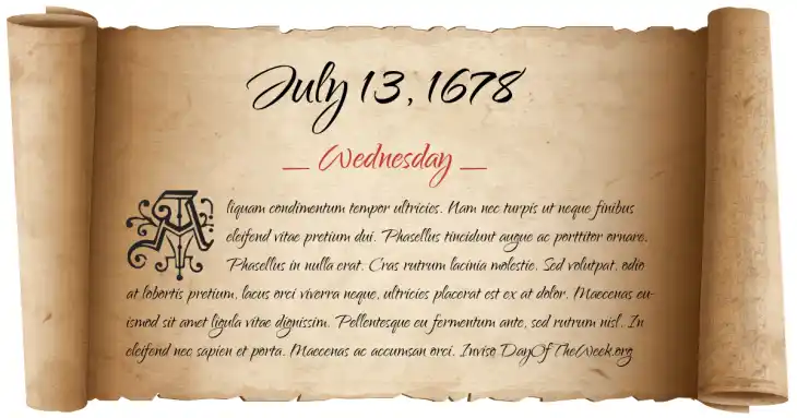 Wednesday July 13, 1678