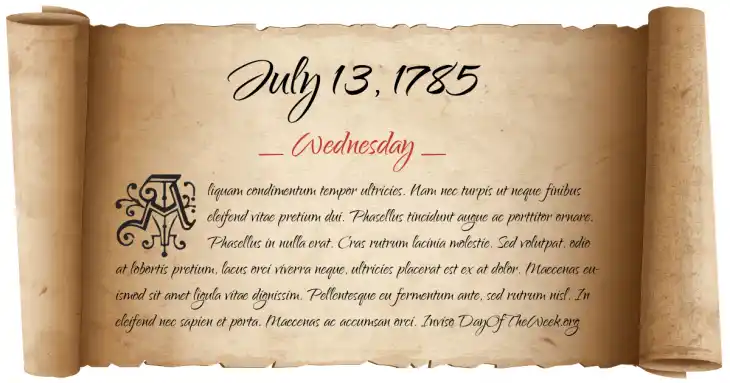 Wednesday July 13, 1785