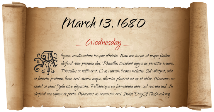 Wednesday March 13, 1680