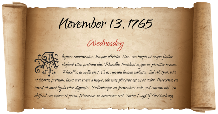 Wednesday November 13, 1765