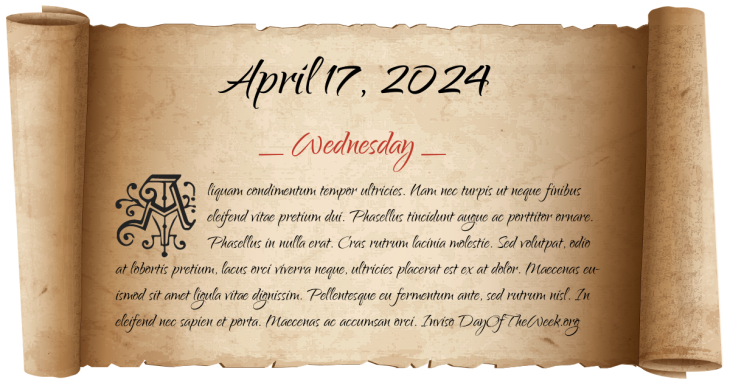 Wednesday April 17, 2024