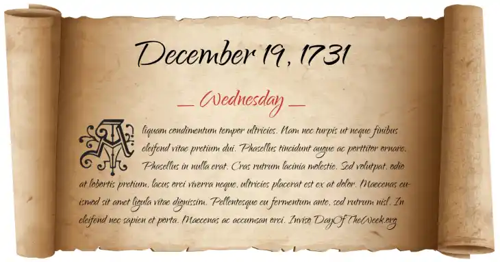 Wednesday December 19, 1731