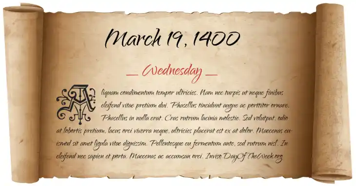 Wednesday March 19, 1400