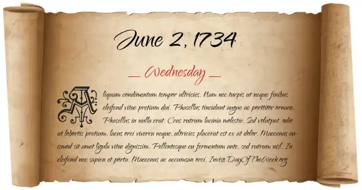 Wednesday June 2, 1734