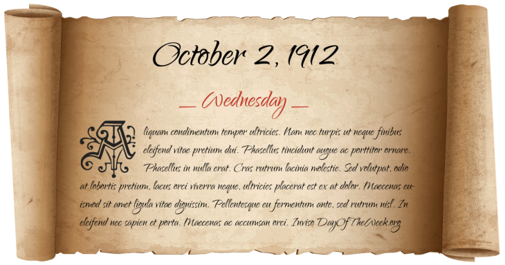 Wednesday October 2, 1912