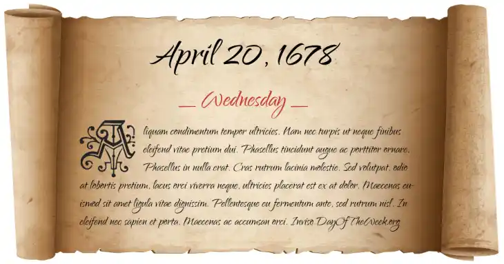 Wednesday April 20, 1678