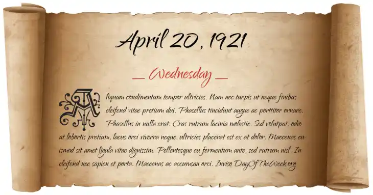Wednesday April 20, 1921