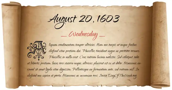 Wednesday August 20, 1603