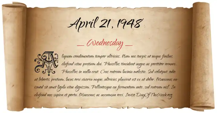 Wednesday April 21, 1948