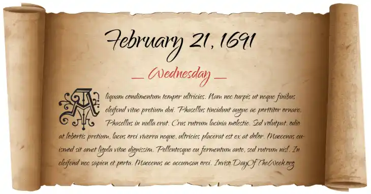 Wednesday February 21, 1691