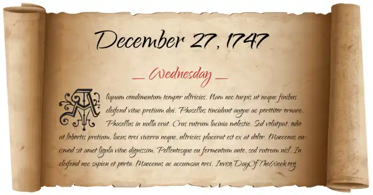 Wednesday December 27, 1747