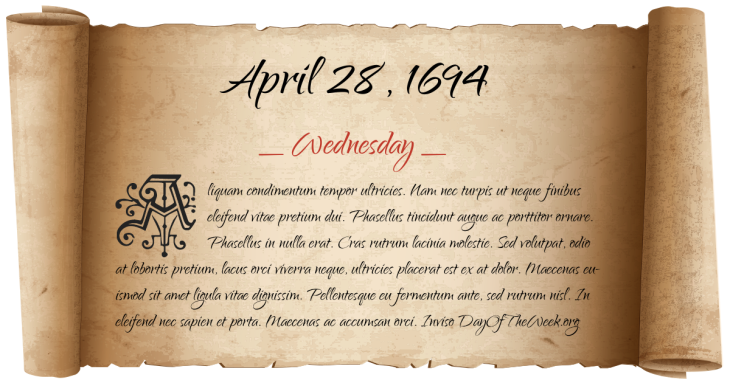 Wednesday April 28, 1694