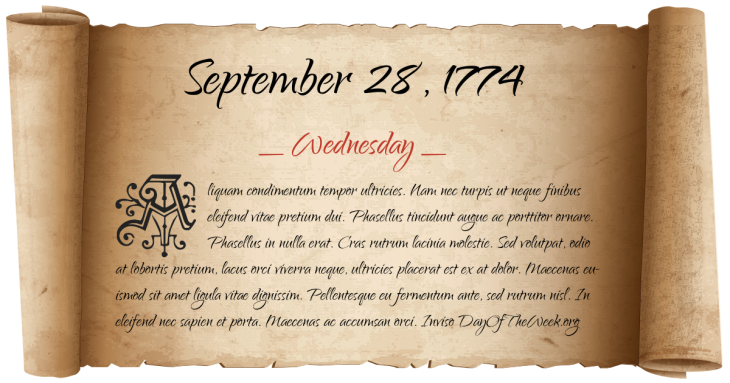 Wednesday September 28, 1774