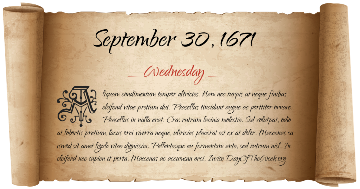 Wednesday September 30, 1671