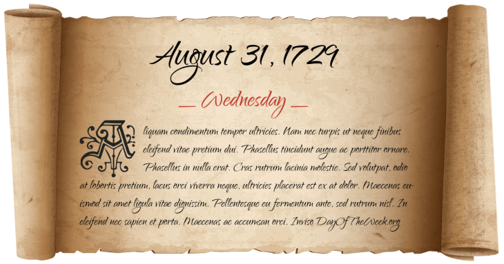 Wednesday August 31, 1729