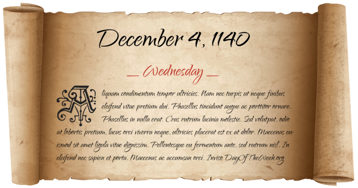 Wednesday December 4, 1140