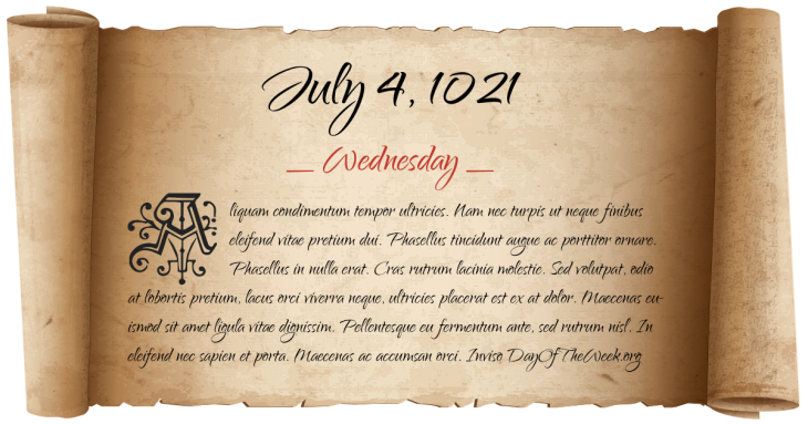 Wednesday July 4, 1021
