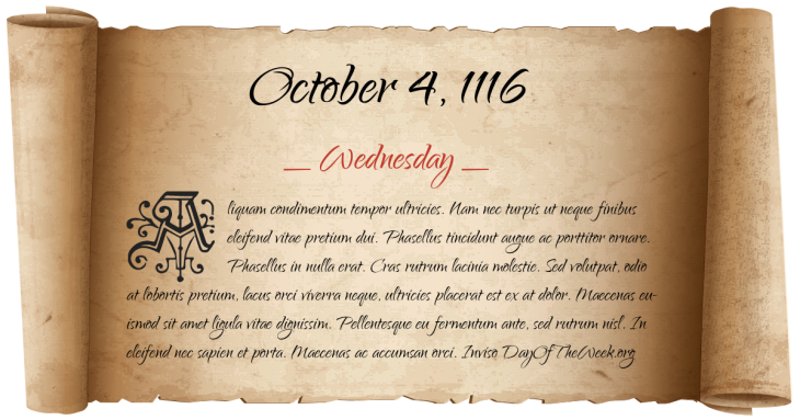 Wednesday October 4, 1116