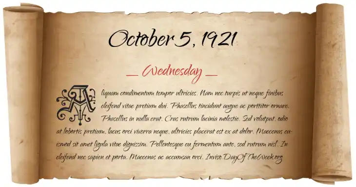 Wednesday October 5, 1921