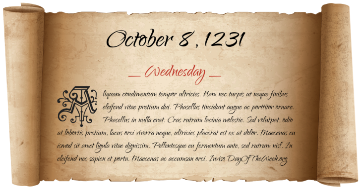 Wednesday October 8, 1231